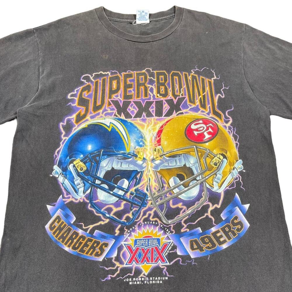 VTG Salem T-Shirt Mens XL Black 49ers Chargers USA 1995 SB XXIV Lightning RARE